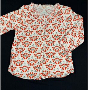 Jane & Delancey Cherry All Over Print Button Smock Blouse Medium Whimsical Twee